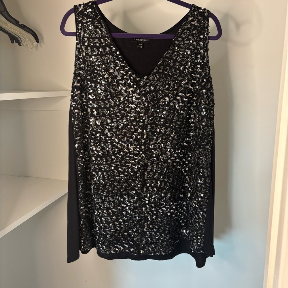 Lane Bryant Black and Silver Sequin Blouse